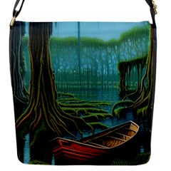 Boat Canoe Swamp Bayou Roots Moss Log Nature Scene Landscape Water Lake Setting Abandoned Rowboat Fi Flap Closure Messenger Bag (s) by Posterlux