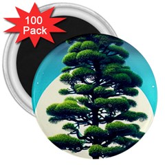 Pine Moon Tree Landscape Nature Scene Stars Setting Night Midnight Full Moon 3  Magnets (100 Pack) by Posterlux