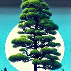 Pine Moon Tree Landscape Nature Scene Stars Setting Night Midnight Full Moon Play Mat (rectangle) by Posterlux