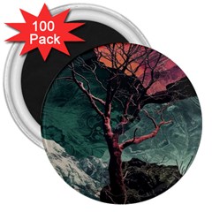 Night Sky Nature Tree Night Landscape Forest Galaxy Fantasy Dark Sky Planet 3  Magnets (100 Pack) by Posterlux