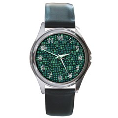 Squares Cubism Geometric Background Round Metal Watch