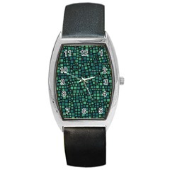 Squares Cubism Geometric Background Barrel Style Metal Watch