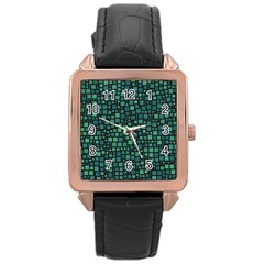 Squares Cubism Geometric Background Rose Gold Leather Watch 