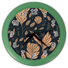 Background Pattern Leaves Texture Color Wall Clock