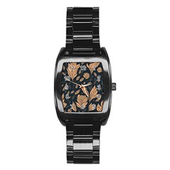 Background Pattern Leaves Texture Stainless Steel Barrel Watch by Maspions