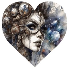 Woman In Space Wooden Puzzle Heart by CKArtCreations
