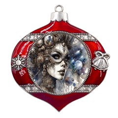 Woman In Space Metal Snowflake And Bell Red Ornament by CKArtCreations