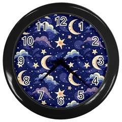 Night Moon Seamless Wall Clock (black)