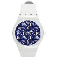 Night Moon Seamless Round Plastic Sport Watch (m)