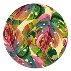 Monstera Colorful Leaves Foliage Magnet 5  (round)