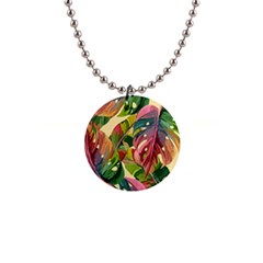 Monstera Colorful Leaves Foliage 1  Button Necklace