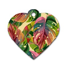 Monstera Colorful Leaves Foliage Dog Tag Heart (one Side)