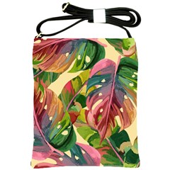 Monstera Colorful Leaves Foliage Shoulder Sling Bag by Maspions