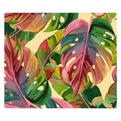 Monstera Colorful Leaves Foliage Two Sides Premium Plush Fleece Blanket (kids Size) by Maspions