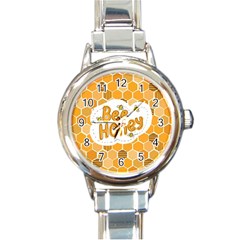 Bee Honey Honeycomb Hexagon Round Italian Charm Watch