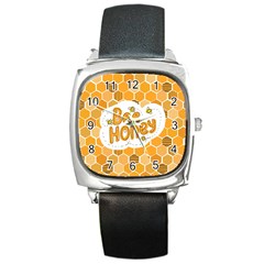 Bee Honey Honeycomb Hexagon Square Metal Watch