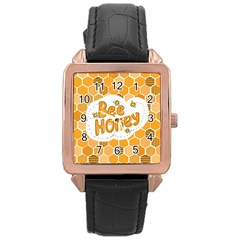 Bee Honey Honeycomb Hexagon Rose Gold Leather Watch 