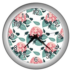 Flowers Hydrangeas Wall Clock (silver)