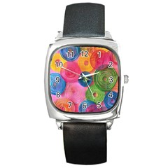 Colorful Abstract Patterns Square Metal Watch by Maspions