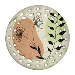 Flora Floral Flower Nature Plant Doodle Round Filigree Ornament (two Sides)