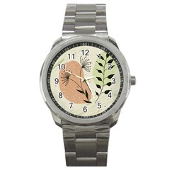 Flora Floral Flower Nature Plant Doodle Sport Metal Watch