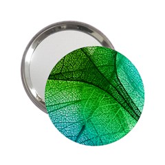 3d Leaves Texture Sheet Blue Green 2 25  Handbag Mirrors by Cemarart