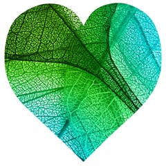 3d Leaves Texture Sheet Blue Green Wooden Puzzle Heart