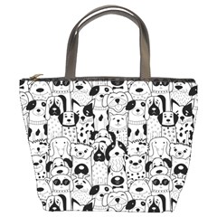 Seamless Pattern With Black White Doodle Dogs Bucket Bag by Grandong