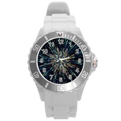 Ice Crystal Background Shape Frost Round Plastic Sport Watch (l) by Maspions