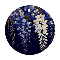 Solid Color Background With Royal Blue, Gold Flecked , And White Wisteria Hanging From The Top Ornament (round) by LyssasMindArtDecor