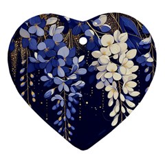 Solid Color Background With Royal Blue, Gold Flecked , And White Wisteria Hanging From The Top Ornament (heart) by LyssasMindArtDecor