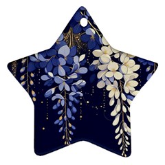 Solid Color Background With Royal Blue, Gold Flecked , And White Wisteria Hanging From The Top Ornament (star)