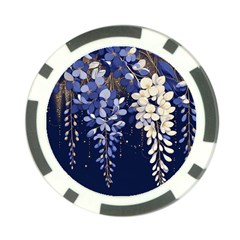 Solid Color Background With Royal Blue, Gold Flecked , And White Wisteria Hanging From The Top Poker Chip Card Guard (10 Pack) by LyssasMindArtDecor