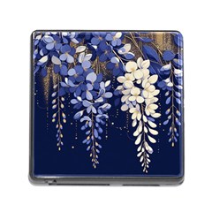 Solid Color Background With Royal Blue, Gold Flecked , And White Wisteria Hanging From The Top Memory Card Reader (square 5 Slot) by LyssasMindArtDecor