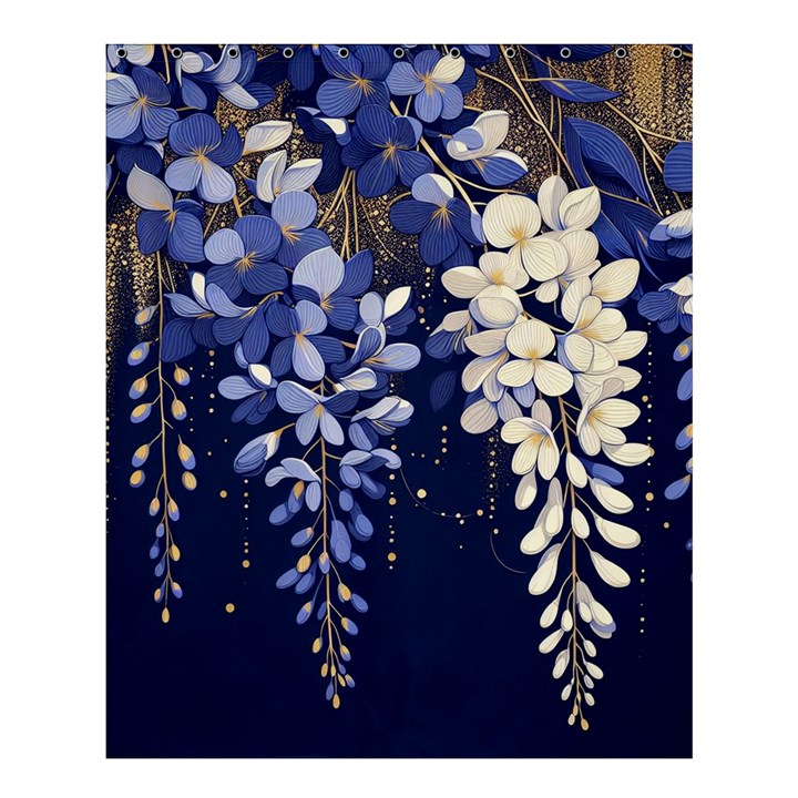 Solid Color Background With Royal Blue, Gold Flecked , And White Wisteria Hanging From The Top Shower Curtain 60  x 72  (Medium) 
