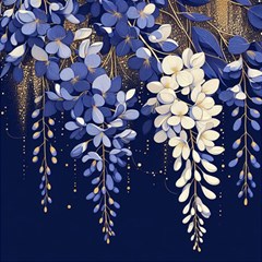 Solid Color Background With Royal Blue, Gold Flecked , And White Wisteria Hanging From The Top Play Mat (square) by LyssasMindArtDecor