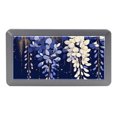 Solid Color Background With Royal Blue, Gold Flecked , And White Wisteria Hanging From The Top Memory Card Reader (mini) by LyssasMindArtDecor