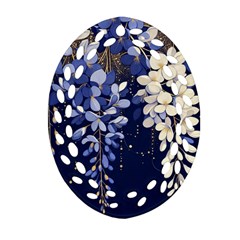 Solid Color Background With Royal Blue, Gold Flecked , And White Wisteria Hanging From The Top Ornament (oval Filigree) by LyssasMindArtDecor