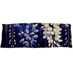 Solid Color Background With Royal Blue, Gold Flecked , And White Wisteria Hanging From The Top Body Pillow Case Dakimakura (two Sides) by LyssasMindArtDecor