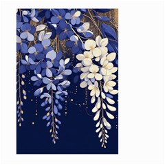 Solid Color Background With Royal Blue, Gold Flecked , And White Wisteria Hanging From The Top Large Garden Flag (two Sides) by LyssasMindArtDecor