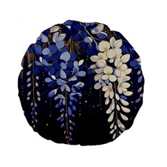 Solid Color Background With Royal Blue, Gold Flecked , And White Wisteria Hanging From The Top Standard 15  Premium Round Cushions by LyssasMindArtDecor