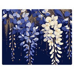 Solid Color Background With Royal Blue, Gold Flecked , And White Wisteria Hanging From The Top Premium Plush Fleece Blanket (medium) by LyssasMindArtDecor