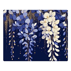 Solid Color Background With Royal Blue, Gold Flecked , And White Wisteria Hanging From The Top Premium Plush Fleece Blanket (large)