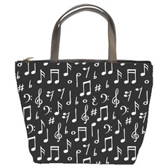 Chalk Music Notes Signs Seamless Pattern Bucket Bag by Ravend