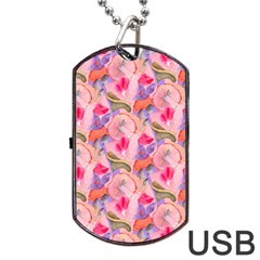Pink Glowing Flowers Dog Tag Usb Flash (one Side) by Sparkle