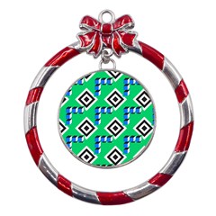 Beauitiful Geometry Metal Red Ribbon Round Ornament