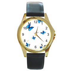 Butterfly-blue-phengaris Round Gold Metal Watch by saad11