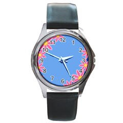 Flowers Space Frame Ornament Round Metal Watch