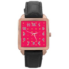 Illustrations Heart Pattern Design Rose Gold Leather Watch 