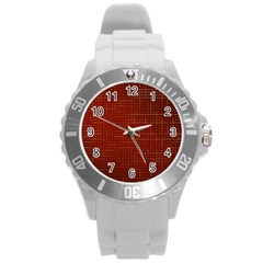 Grid Background Pattern Wallpaper Round Plastic Sport Watch (l)